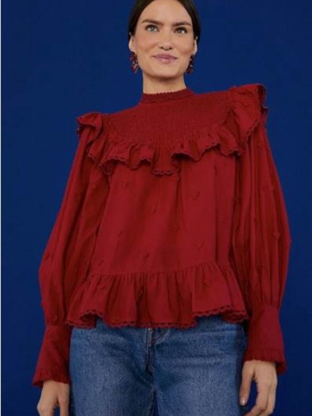 EUC – Farm Rio Red 3D Heart Blouse – Size Large